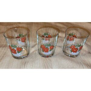 Vintage Luminac Double Old Fashioned Drinking Glasses Set Of 3 Poinsettia Basket